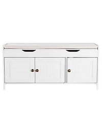 Slickblue Shoe Bench with Cushion Seat and 3 Compartments – Entryway Furniture