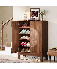 Tribesigns 20 Pairs Shoe Storage Cabinet with Adjustable Shelves, Round Louvered Doors