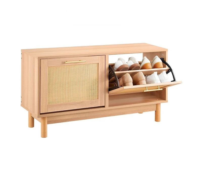 Slickblue Entryway Shoe Storage Bench with Flip Drawer, Rattan-Like Rack 39.4 x 11.8 x 20.9 Inch