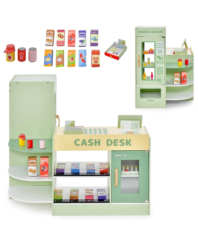 Skonyon Kids Wooden Supermarket Play Toy Set with Checkout Counter
