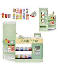 Skonyon Kids Wooden Supermarket Play Toy Set with Checkout Counter