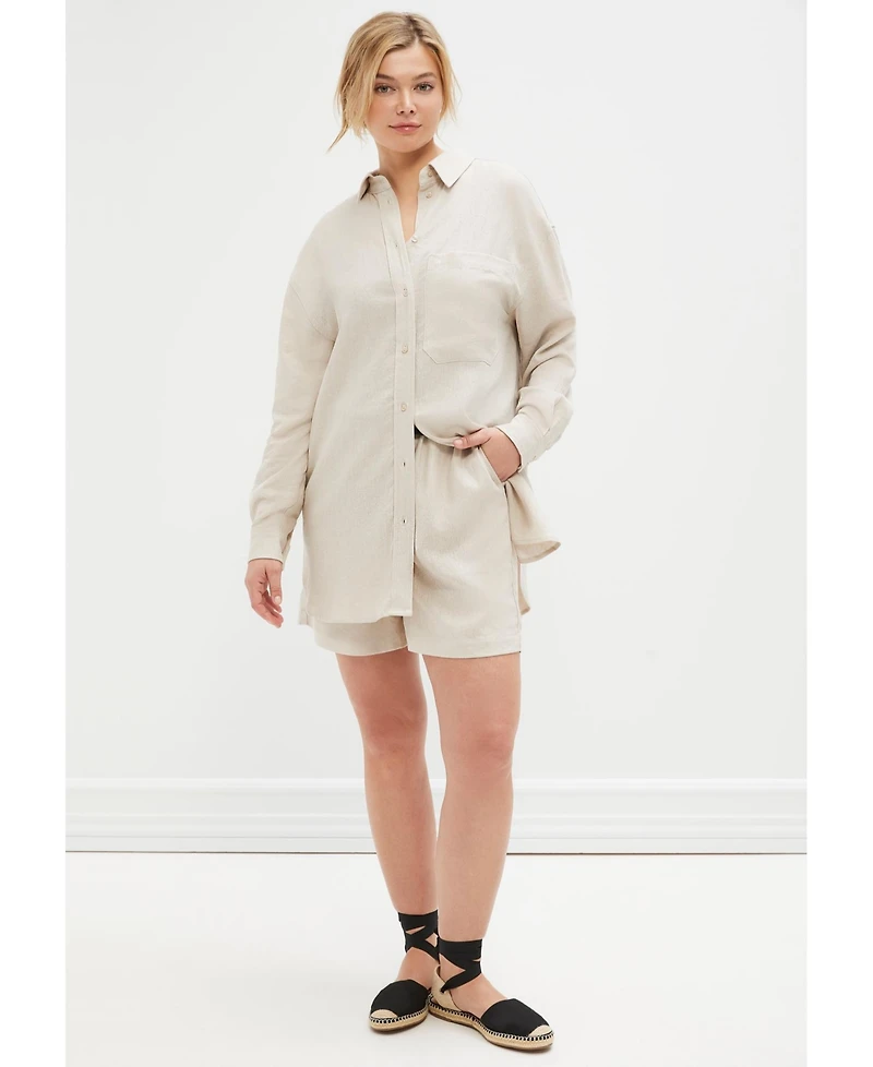 ellos Plus Linen-Blend Pull-On Elastic Waist Shorts