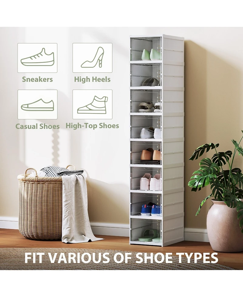 Homcom 8 Pack Foldable Shoe Boxes Stackable Shoe Organizer Fit Size 10