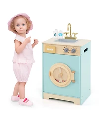 Skonyon Wooden Kids Laundry Playset with Washer, Sink, and Accessories