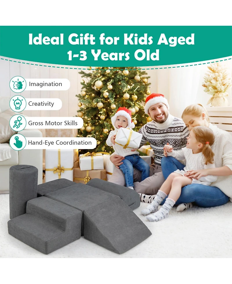 Sugift 6-Piece Baby Climbing Blocks with 30D High-Density Foam and Carrying Handles-Gray