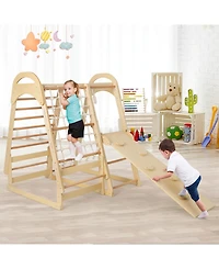 Sugift 6-in-1 Wooden Kids Jungle Gym Playset with Slide Climbing Net-Natural