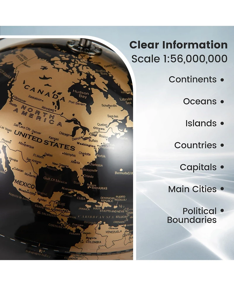 Mecale 9-Inch Metallic Black World Globe with Metal Stand