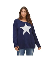ellos Women's Plus Size Star Applique Sweater