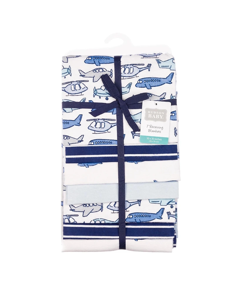 Hudson Baby Infant Boys Cotton Flannel Receiving Blankets 7-Pack Bundle, Born To Fly , One Size