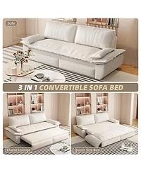 Maison Boucle 73.2" Queen Pull-Out Sofa Bed – 3-in-1 Convertible Velvet Sleeper with Chaise Lounge for Living or Guest Room