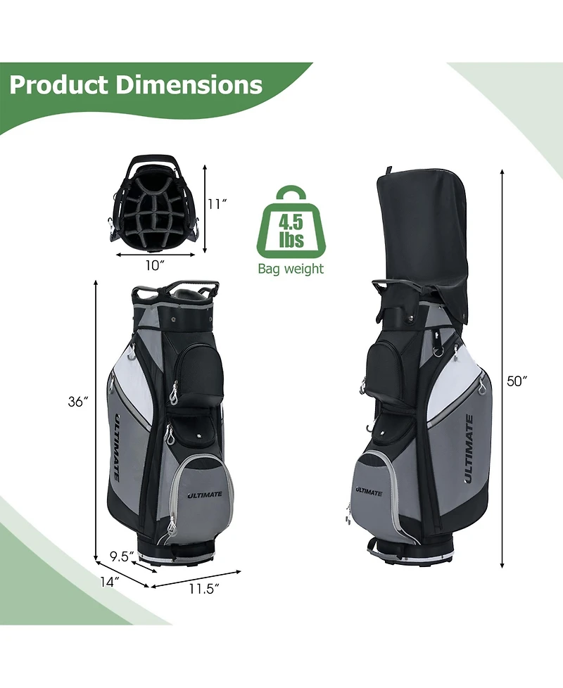 Sugift 14-Way Golf Cart Stand Bag with Waterproof Rain Hood