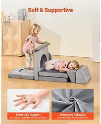 Slickblue Modular Kids Play Couch 10-Piece Sectional Toddler Sofa with Armrests, Gray