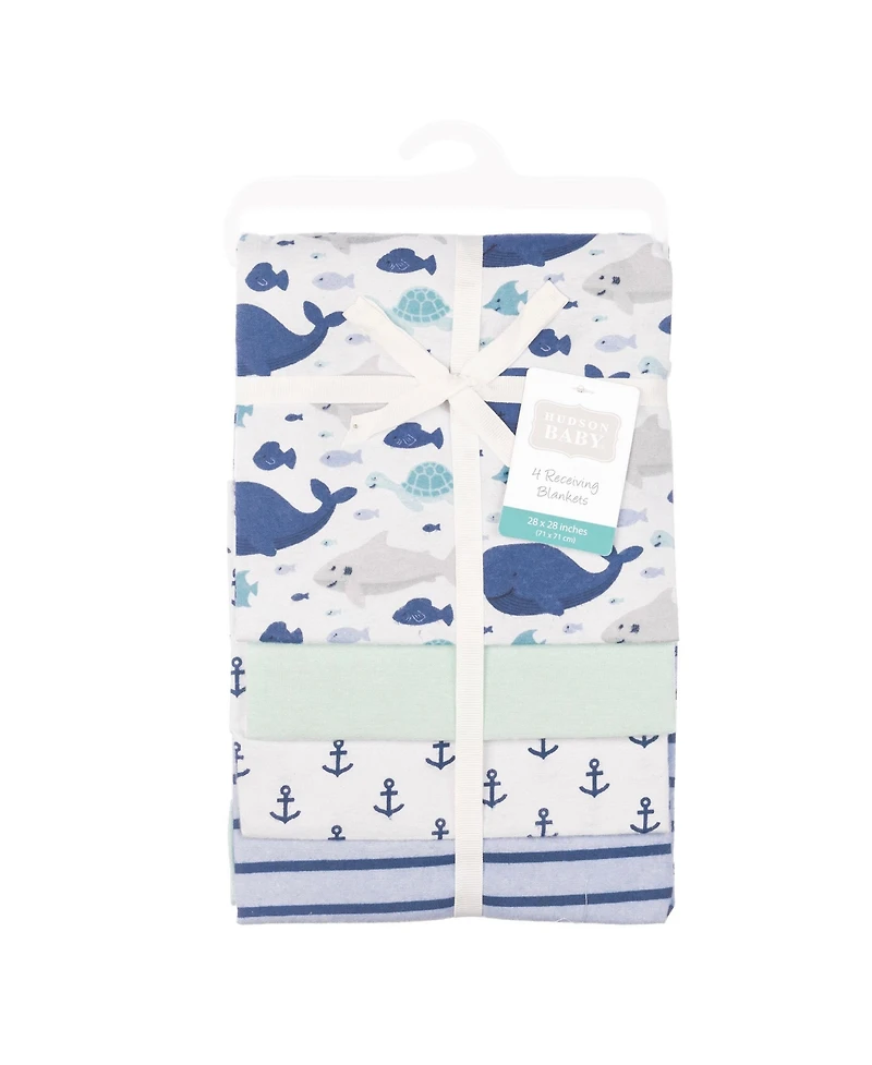Hudson Baby Cotton Flannel Receiving Blankets 4-Pack, Sea Friends