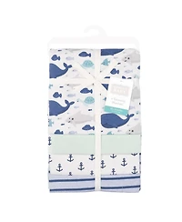 Hudson Baby Cotton Flannel Receiving Blankets 4-Pack, Sea Friends