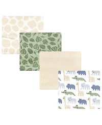 Hudson Baby Cotton Flannel Receiving Blankets 4-Pack, Wild Leaf Safari