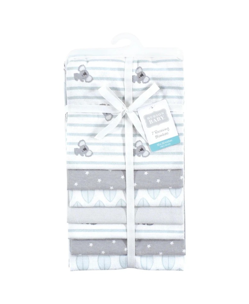 Hudson Baby Cotton Flannel Receiving Blankets 7-Pack Bundle, Koala Stripe , One Size