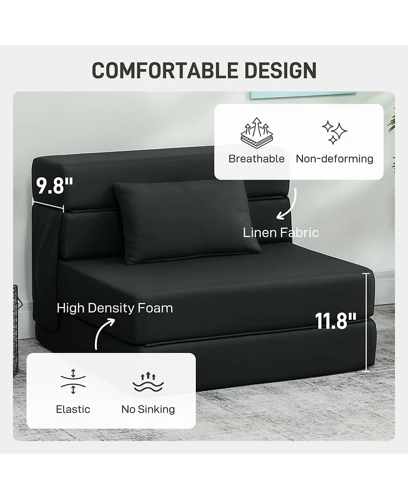 Homcom Folding Sofa Bed, Sleeper Chair with Pillow, Light