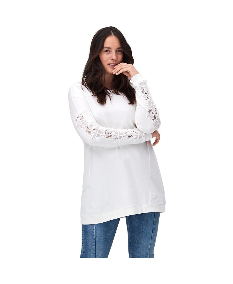 ellos Women's Plus French Terry Lace Trim Sweatshirt Tunic