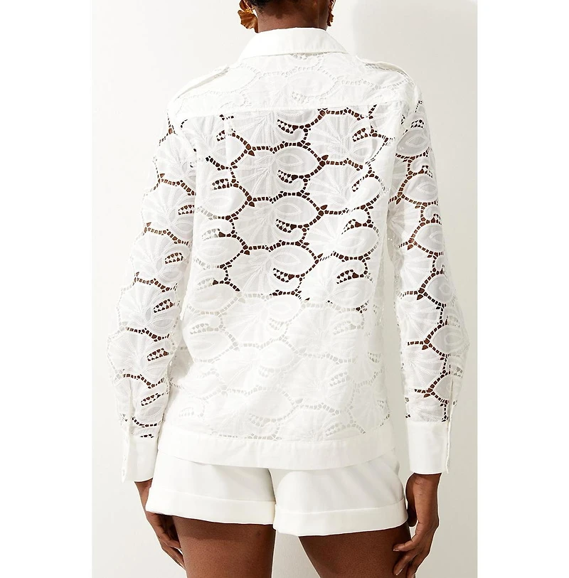 Karen Millen Women's Cotton Cutwork Woven Shirt