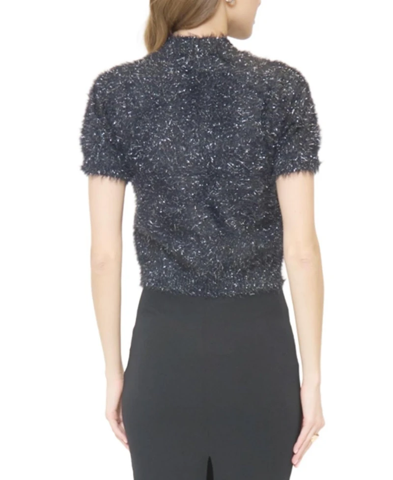 Central Park West Women's Colette Eyelash Lurex Cap Slv Crew