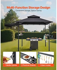 Slickblue Reinforced 8'x5' Outdoor Grill Gazebo with Awning, Shelf, and Double-Tier Top