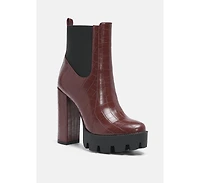 London Rag Beatriz Croc Print Block Heel Ankle Boots