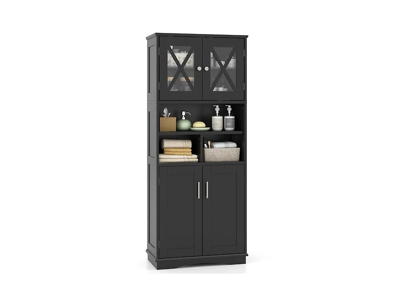 Tall Floor-Standing Bathroom Cabinet with 3 Cubes and Clear Acrylic Doors