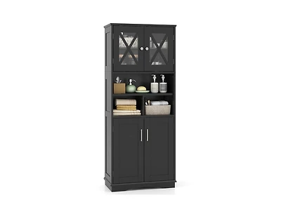 Tall Floor-Standing Bathroom Cabinet with 3 Cubes and Clear Acrylic Doors