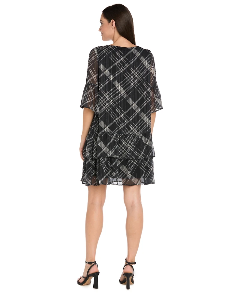 R & M Richards Women's Printed Tiered Hem Dress with Detachable Necklace