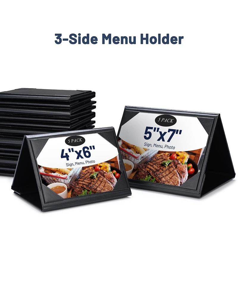 Yescom 5"x7" Triangle Table Tent Menu Holders 3 Side Pu leather Drink Dessert for Restaurant Bar 5 Pack