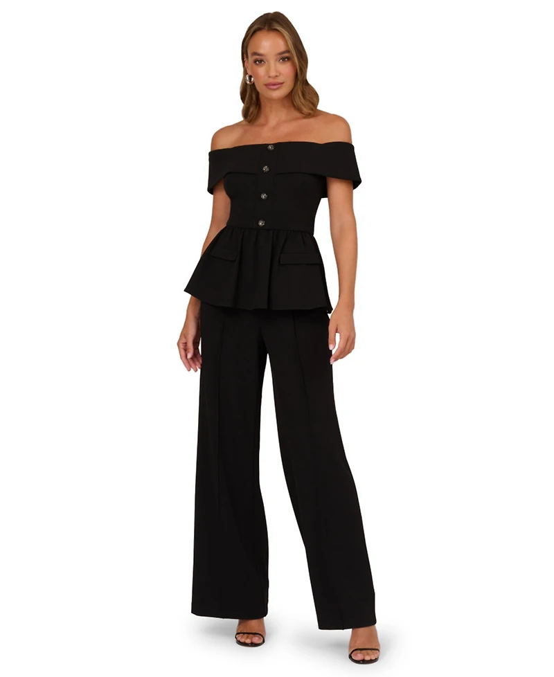 Adrianna Women's Off-The-Shoulder Knit Crepe Jumpsuit