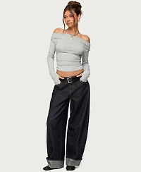 Edikted Women's Milane Ruched Off Shoulder Ribbed Top