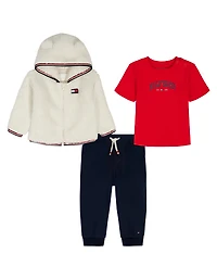 Tommy Hilfiger Baby Boys Zip-Up Hoodie, T-Shirt and Pants, 3-Piece Set