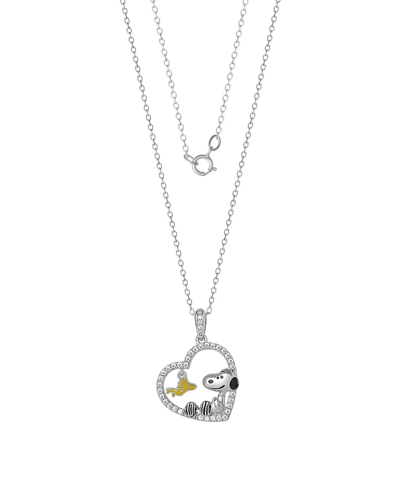 Macy's Cubic Zirconia Peanuts Heart Pendant Necklace in Sterling Silver