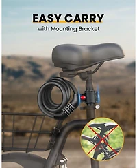 Batfox Combination Bike Lock Cable, 5-Digit Resettable High Security Anti-Theft Lock with Mounting Bracket for Bikes and Scooters - 12mm, Onyx