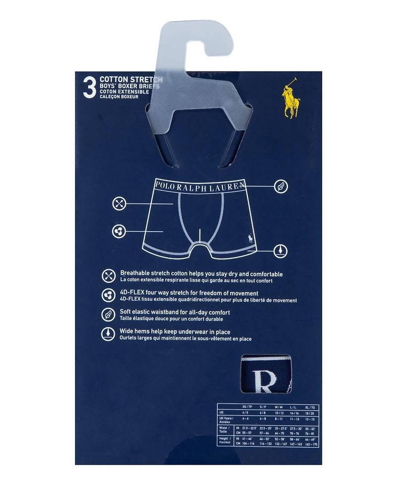 Polo Ralph Lauren Big Boys Cotton Stretch Boxer Briefs 3-Pack