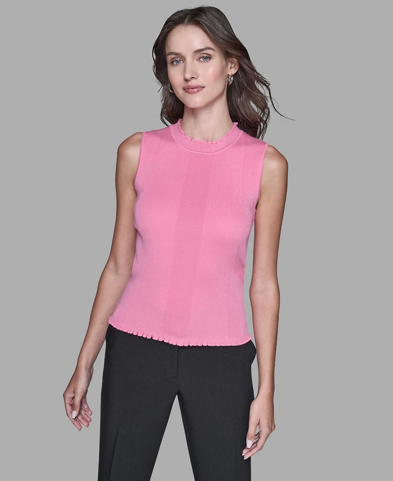 Karl Lagerfeld Paris Women's Ruffled Rib-Knit Sleeveless Top