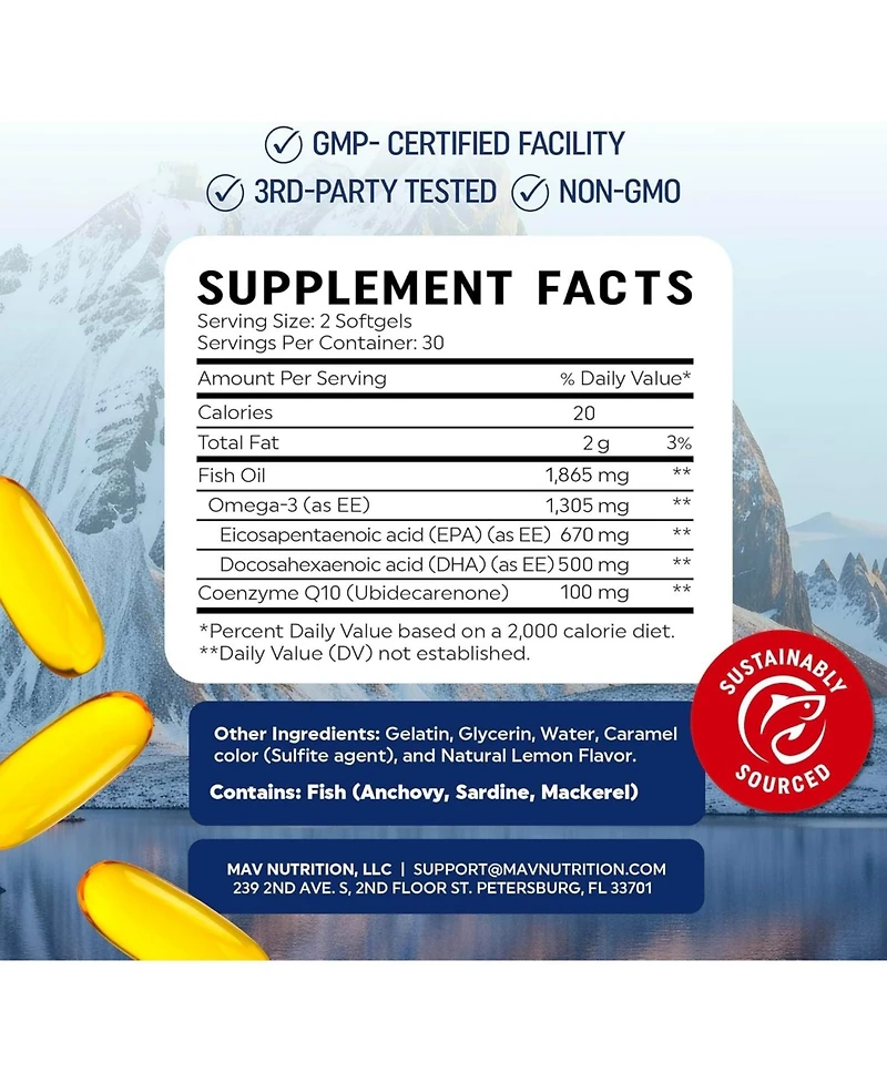 Mav Nutrition Fish Oil with CoQ10 Softgels, 60ct