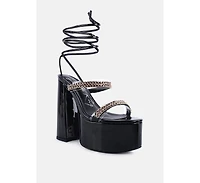 Indulgence Metal Chain Lace Up Chunky Sandals Women