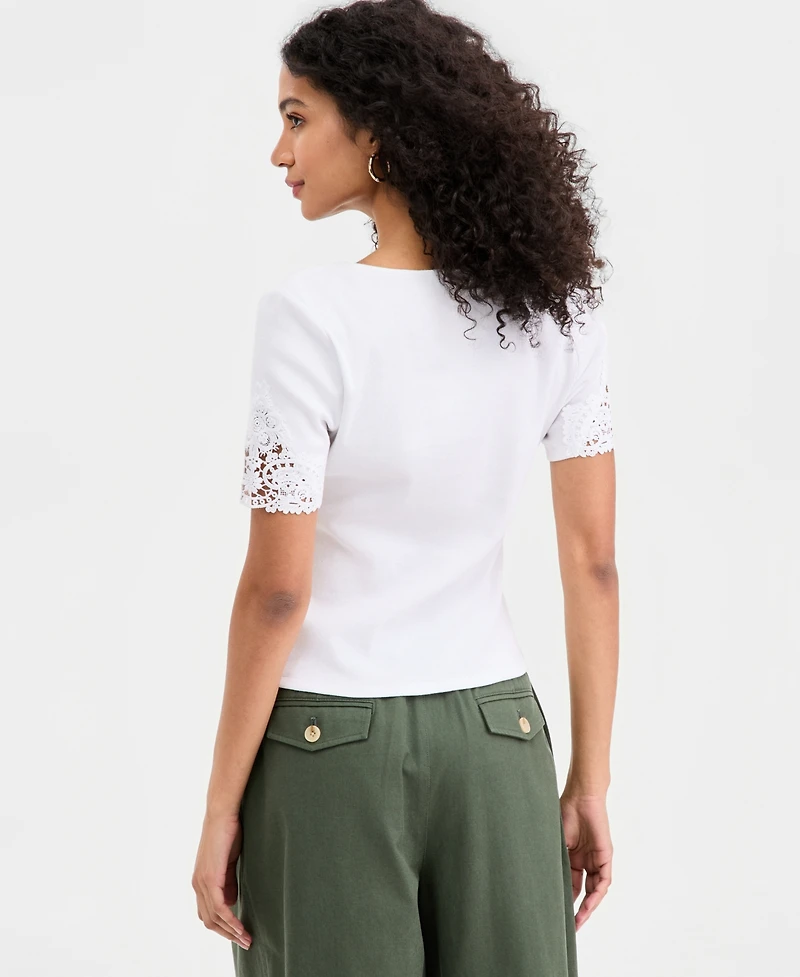 On 34th Women's Knit Short-Sleeve Lace-Inset Top, Macy's Exclusive