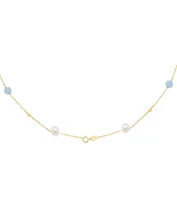 Effy Collection Freshwater Pearl (6.5mm) and Aquamarine Necklace (5-7/9 ct. t.w.) in 14k Yellow Gold