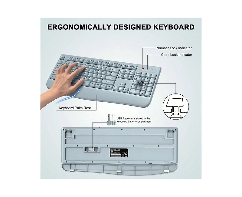 Risokeys-Wireless Combo, 2.4G Full Size Keys Keyboard With Wrist Rest And 3