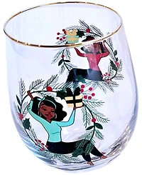 Black Paper Party Shark Tank Holiday Holly Stemless Wine Glasses, Set of 2