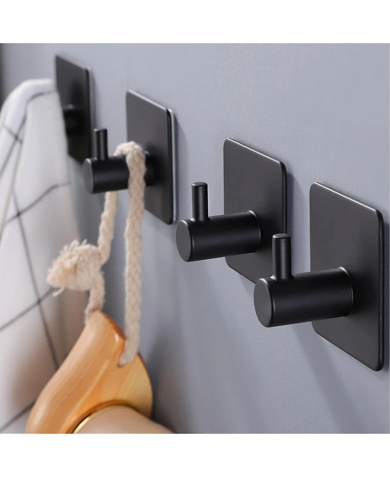 Adhesive Hooks/Towel Hook - Wall Hooks Stick on Heavy Duty for Hanging Towels/Coat/Hat/Bag in Bathroom, Bedroom, Sus-304 S.s. Matte Black 4 Packs