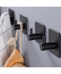 Adhesive Hooks/Towel Hook - Wall Hooks Stick on Heavy Duty for Hanging Towels/Coat/Hat/Bag in Bathroom, Bedroom, Sus-304 S.s. Matte Black 4 Packs