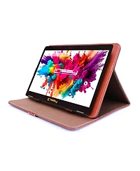 Linsay New 10.1" Tablet Octa Core 128GB Bundle with Brown Leather Case Newest Android 13