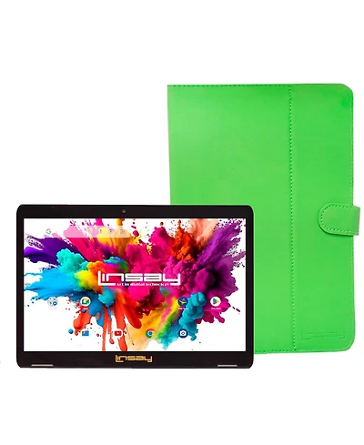 Linsay New 10.1" Tablet Octa Core 128GB Bundle with Green Style Case Newest Android 13