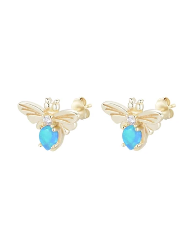 Kamaria Bee Stud Earrings With Lab-Grown Opal 14k Gold Plated Sterling Silver