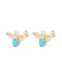 Kamaria Bee Stud Earrings With Lab-Grown Opal 14k Gold Plated Sterling Silver