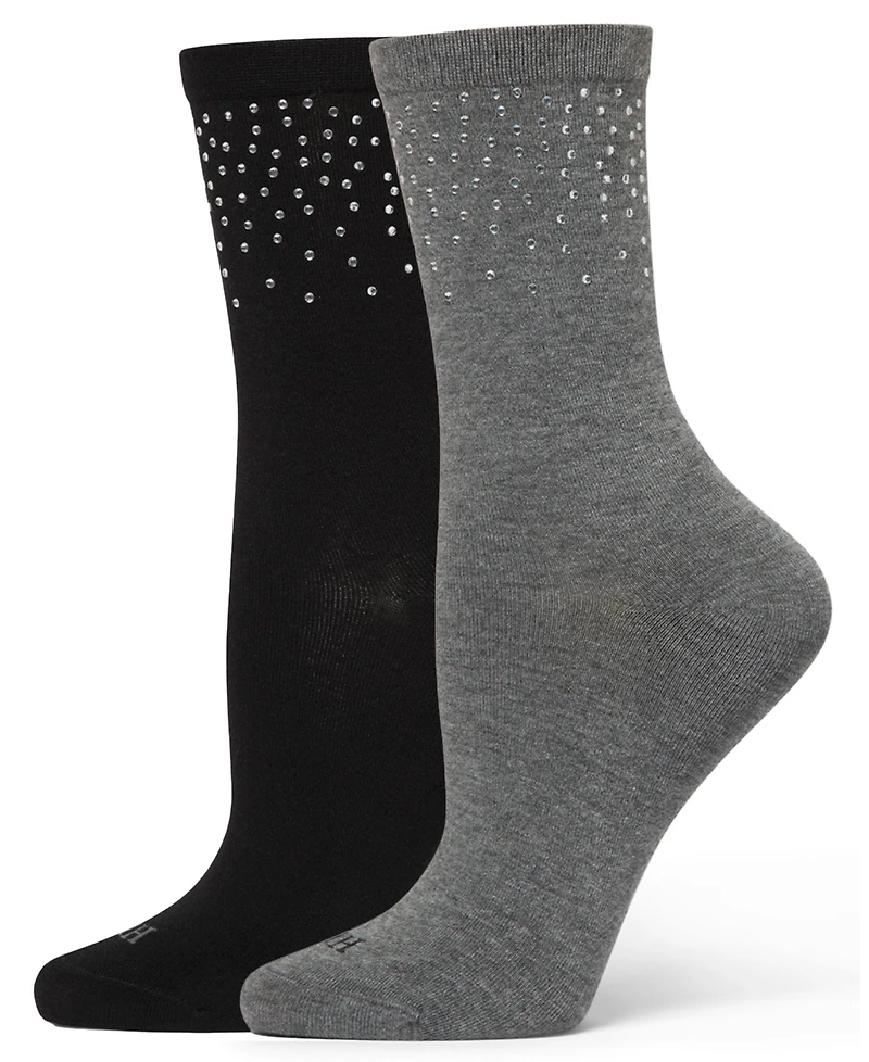 Hue Women's 2-Pack Rhinestone Border Crew Socks